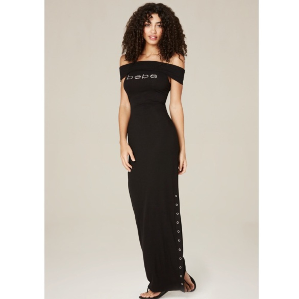 Bebe Maxi Dress (logo is Swarovski crystal).
